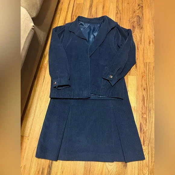 London House Navy Corduroy Skirt Suit Set Size 12(Fits LikeUS 8)made in Scotland - Picture 2 of 9